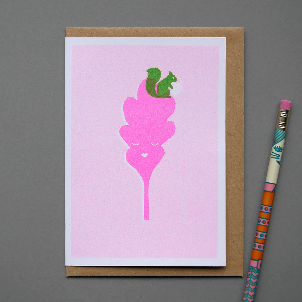 Oak Leaf Riso Printed Greeting Card, A6