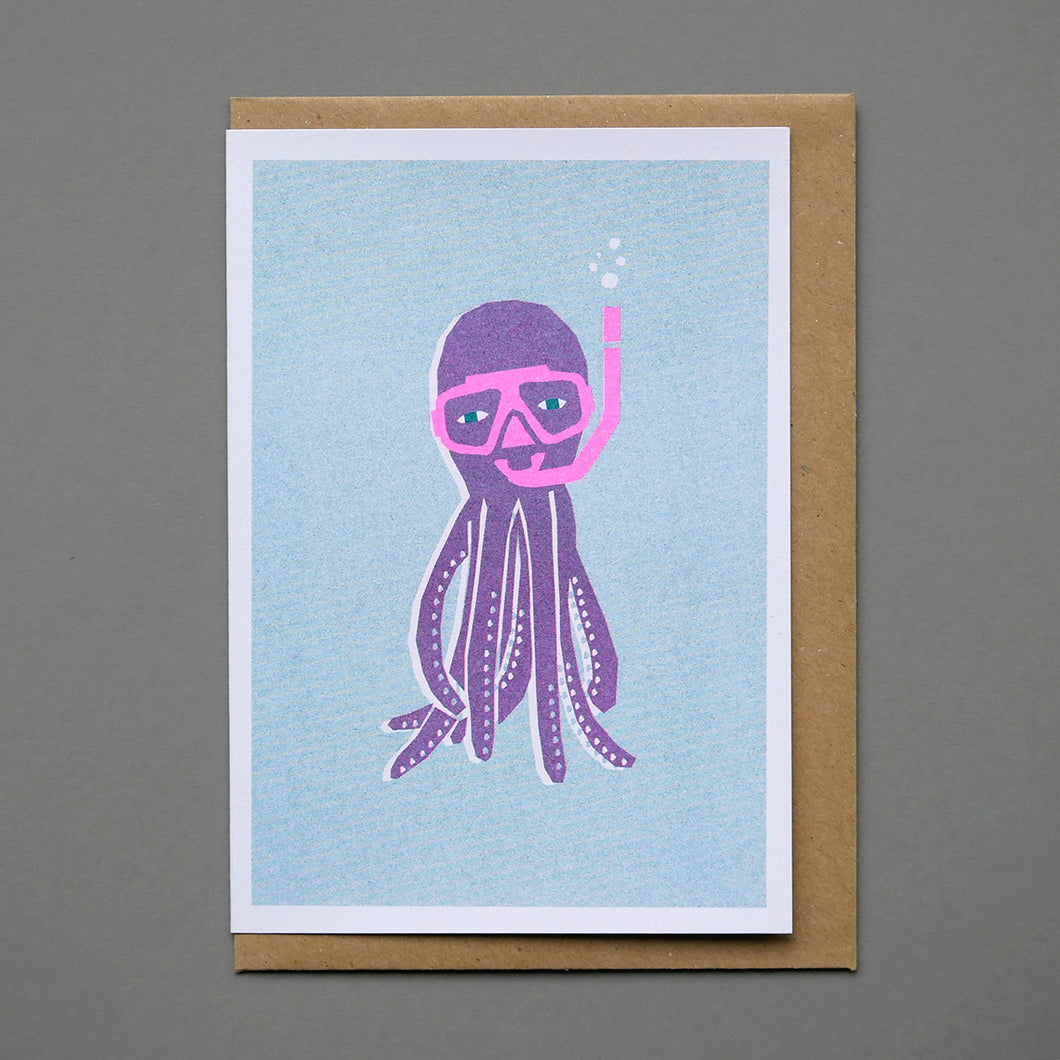 Octopus Riso Printed Card, A6