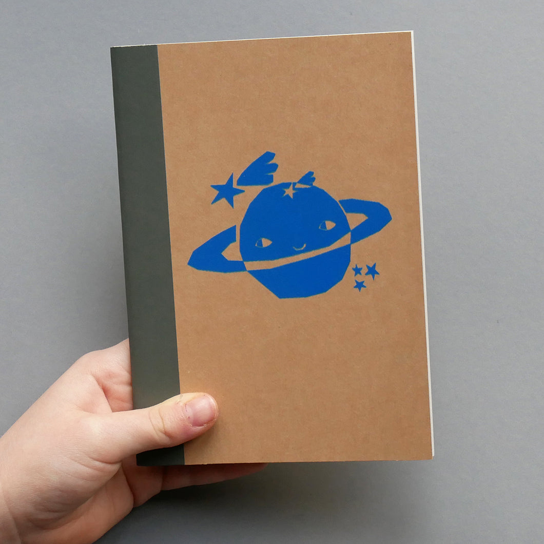 Saturn Planet Hand Screen Printed Notebook